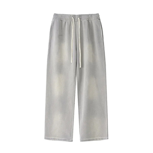 Pantalones de chándal de pana lavada negros para hombre, con cintura elástica y cordón, joggers casuales transpirables de peso medio para otoño, joggers de algodón - Product Image 2