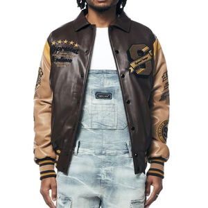 Custom chenille embroidery men's varsities <b>jackets</b> baseball letterman leather sleeves - Product Image 6