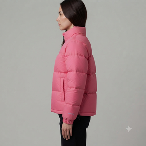Chaqueta Acolchada Rosa Unisex, Abrigo de Invierno Cortavientos con Cierre de Cremallera, Corte Regular, Color Sólido Informal, Relleno de Fibra de Poliéster - Product Image 4