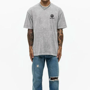 เสื้อยืดแขนสั้นคุณภาพสูง ผ้าฝ้าย 100% ทรงหลวม สไตล์ย้อมสีเอซิด สำหรับผู้ชาย พร้อมสกรีนโลโก้ตามสั่ง - Product Image 3