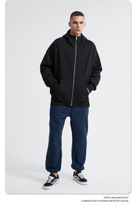Nueva Sudadera con Capucha y Cremallera para Hombre, 100% Algodón, Gruesa (500g), Diseño Digital Sólido, Estilo Urbano Informal - Product Image 2