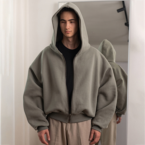 Heavyweight 500Gsm Cotton Fleece <b>Cropped</b> Boxy <b>Zip</b>-<b>up</b> Hoodies Men Oversized Winter Streetwear Custom Logo Private Label <b>Hoodie</b> - Product Image 1