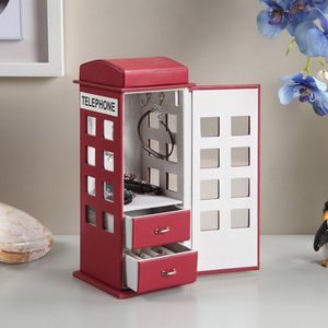 Burgundy <b>Red</b> 11.5\" Tall Leather Jewelry <b>Box</b> with British Telephone Design - Product Image 4