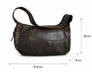 Sac hobo en cuir véritable de luxe, style bohème, fermeture éclair, bandoulière simple, grande capacité, pour femmes, usage quotidien - Product Image 4