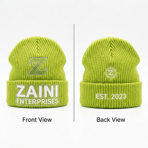 Gorro de Hombre de Punto Acrílico Premium 320 GSM, Cálido, Color Verde Lima, con Logotipo Personalizado, Apliques de Diamantes de Imitación, Gorro de Invierno con Borde Plegado, Ajuste Suave - Product Image 1