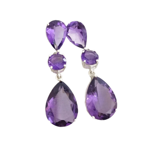 K Gems femmes 925 en argent Sterling belles boucles d'oreilles pierre d'améthyste naturelle Push Back Dangle goutte amoureux forme déclaration à la mode - Product Image 1