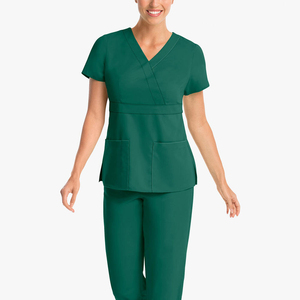 Blouse d'uniforme médical tendance pour femme, vert, col en V, manches courtes, en polyester tissé, pour usage médical - Product Image 4