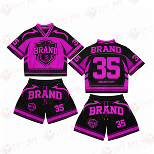 Personalized V-neck <b>T</b>-Shirt Shorts Set Men Summer Custom Mesh Boxy Cropped Retro Football Jersey 2-Piece Outfit Side Pockets - Product Image 4