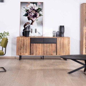 Aparador Vandana Autumn Surface de 175 cm en madera de acacia con 2 cajones y patas de metal negro Bennett - Product Image 1