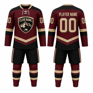 Conjunto de Camiseta de Hockey Personalizada para Hombre, Color Granate, Negro y Dorado, Impresión por Transferencia de Calor, Ropa Deportiva para Todas las Temporadas - Product Image 1