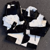 Veste en cuir de vache authentique haut de gamme, manteau en fourrure de vache noir et blanc, manches longues, fermeture éclair, streetwear, mode réelle