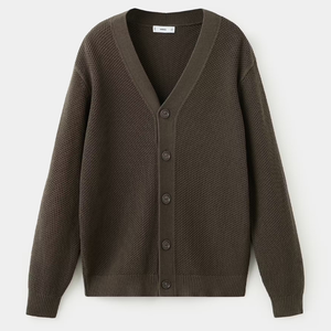 Cardigan en laine pour homme à col en V, manches longues, fermeture boutonnée, couleur unie, tricot anti-boulochage, épaisseur standard, idéal pour l'automne - Product Image 1