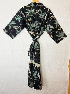 Robe Kimono en Coton Imprimé Jungle, Peignoir Léger, Imprimé Bloc, Style Bohème, Tenue d'Été, Robe de Plage et de Spa, Unisexe - Product Image 6