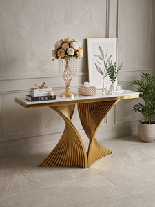 Mesa Consola Moderna de Lujo con Base de Metal Dorado en Espiral Escultural para Sala de Estar, Entrada, Pasillo y Decoración de Vestíbulo de Hotel - Product Image 5