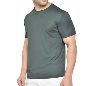 Camiseta de Manga Corta para Hombre, Color Gris Oscuro, Cuello Redondo, Corte Ajustado, Secado Rápido, Tejido de Poliéster, Estilo Casual, Color Sólido - Product Image 3