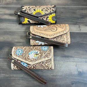 Pochette pour dames Sac à main en cuir de vache repoussé Tournesol Designer Pochette polyvalente en cuir véritable Portefeuille pour femmes - Product Image 4