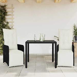 Ensemble bistrot réglable de taille moyenne avec repose-pieds en rotin PE noir, mobilier de patio - Product Image 1