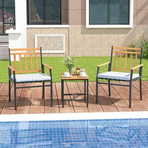 Juego de Muebles de Jardín de 3 Piezas, Juego de Conversación para Patio de Madera de Acacia con Cojines - Product Image 2