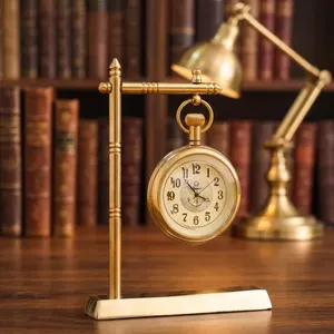 Brass Hanging Table Clock <b>with</b> Stand Vintage Antique Finish Decorative <b>Desk</b> Clock for Home <b>Office</b> Living Room <b>Shelf</b> and Table - Product Image 4