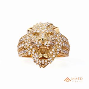 Anillo de Cabeza de Tigre con Diamantes Moissanite en Tono Dorado para Hombre, Anillo de Diamantes de Lujo Estilo Hip Hop - Product Image 1