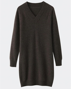 เสื้อสเวตเตอร์เดรสยาวคุณภาพสูงสำหรับผู้หญิง ผ้าฝ้ายถักเนื้อนุ่ม ระบายอากาศได้ดี เหมาะสำหรับใส่ลำลองในฤดูหนาว รับสกรีนโลโก้ - Product Image 3