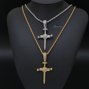 925 Silver 18K Gold & Rhodium Plated Round Brilliant Cut Moissanite <b>Cross</b> <b>Charm</b> Pendant Hiphop Style Everyday Wear Jewelry - Product Image 4