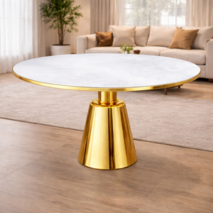 Elegante y Duradera Mesa de Centro Redonda con Tapa de Metal y Base de Pedestal de Metal Dorado, Muebles Modernos de Lujo para el Hogar - Product Image 5