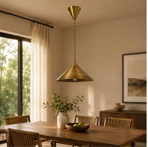 Vintage Brass Finish Pendant <b>Light</b> Industrial Cone Hanging Lamp Adjustable Height Chain Hanging <b>Light</b> for <b>Dining</b> Room - Product Image 1
