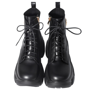 <b>Women</b> Black Lace-Up Platform Ankle Boots 8.5cm Chunky Heel <b>Water</b>-Repellent Stretch Upper Wholesale - Product Image 5