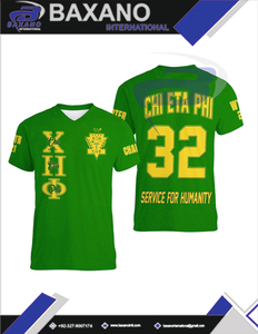 Camiseta de la Hermandad Chi Eta Phi con cuello en contraste verde y amarillo, 100% algodón, transpirable, estilo urbano, camiseta de la hermandad CEPhi - Product Image 4