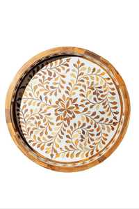 Plateau de service de luxe fait main avec incrustation de nacre, élégant plateau décoratif en mosaïque de coquillages pour rangement et service - Product Image 5