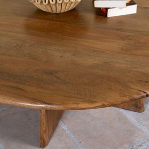 Mesa de Centro de Madera de Mango Redonda, Estilo Rústico Moderno, con Patas Plegables Resistentes, Ideal para el Hogar u Oficina - Product Image 3