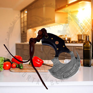 Couteau Ulu Alaskan à lame fixe en acier Damas, couteaux de cuisine de haute qualité avec étui en cuir - Product Image 5