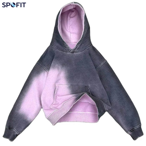 High quality Custom Faded Washed <b>Grey</b> Pink Gradient Oversized Pullover Hoodie Breathable Streetwear <b>Sweatshirt</b> OEM Manufacturer - Product Image 2
