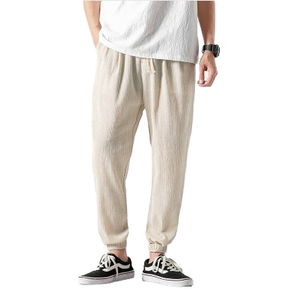 Solid Color Men's Plus Size Cotton Casual Lightweight Linen Breathable Eco-Friendly Elastic Waist Flat Front Straight Jogger - Product Image 4