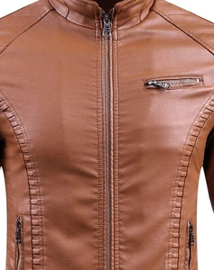 Chaqueta vaquera marrón para hombre, cuello vuelto, cremallera, ajustada, transpirable, informal, estilo motero, cortavientos, vintage, para otoño - Product Image 2