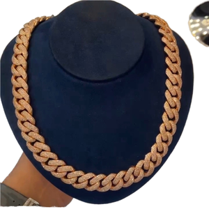 Cadena Cubana de Lujo Estilo Hip Hop, Totalmente Cubierta de Diamantes, Corte Redondo, Cadena Cubana Miami Unisex, Collar de Joyería - Product Image 1