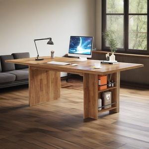 Modern Executive Office <b>Desk</b> 62.99-Inch Large Long Writing <b>Table</b> with Storage Shelves Computer <b>Desk</b> - Product Image 4