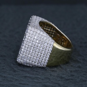 <b>Mens</b> Square Iced Out Moissanite Diamond <b>Ring</b> 14k Yellow Gold Vermeil Pinky <b>Ring</b> Hip Hop Chunky Rapper Bling Statement <b>Ring</b> - Product Image 2