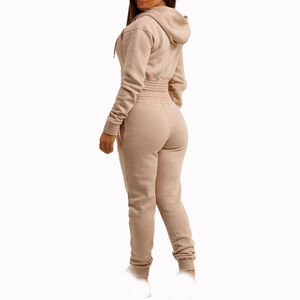 Survêtement court d'hiver respirant pour femme 2026 de haute qualité, 100 % coton, à capuche, taille élastique, en molleton, 2 pièces - Product Image 2