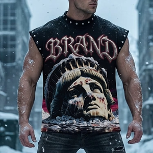 Men's Sportswear Tank <b>Top</b> 100% Cotton Breathable Knitted Embroidery Lace Rhinestone <b>Chains</b> - Product Image 4