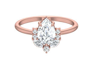 Bague de fiançailles en diamant de laboratoire taille ovale avec pierres latérales en grappe, monture à griffes en or jaune 18 carats, plaqué rhodium, bijoux de mariée - Product Image 3