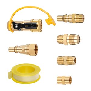 Kit Adattatore Valvola a Connessione Rapida per Propano RV, 7 Pezzi, Connettore Maschio NPT da 1/4 di Pollice a Flusso Pieno, Connettore Maschio Flare da 3/8 di Pollice, Componenti e Sistemi RV - Product Image 1
