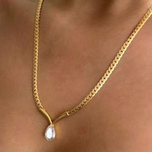 Collier chaîne gourmette pour femme avec pendentif goutte d'eau en zircon en acier inoxydable, bijoux de mode - Product Image 4