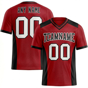 Camiseta de Fútbol Personalizada Roja y Negra con Cuello en V para Hombre, Transpirable, con Nombre del Equipo y Número Sublimados, Corte Regular, Talla Adulto - Product Image 1