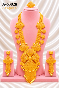 Ensemble collier et boucles d'oreilles en alliage de laiton plaqué or avec zircon, design floral ethnique pour femmes, bijoux de mariage A-63417 - Product Image 3