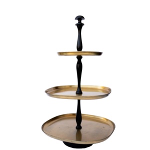 Wholesale Home Decorative Metal Aluminum 3 <b>Tier</b> <b>Cake</b> Stand Gold Finished Dessert Holder With Black Handle For Wedding & Birthday - Product Image 1