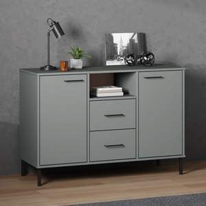 Buffet moyen en pin massif gris avec finition métallique pour salon - Product Image 1