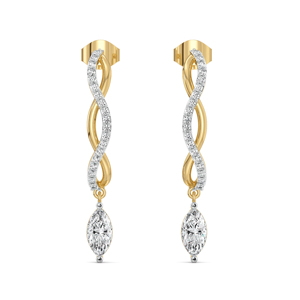 Boucles d'oreilles pendantes de luxe en or massif 18 carats avec diamants taille marquise, sertissage en canal géométrique, bijoux de mariage pour femme - Product Image 1