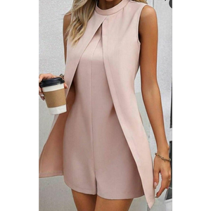 Mini-robe moulante élégante sans manches à col haut et panneau asymétrique pour femme - Product Image 4